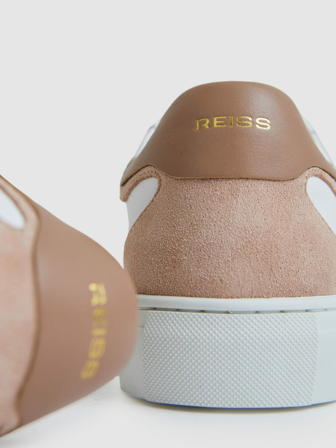Reiss | Leather Contrast Detail Trainers in White/Nude