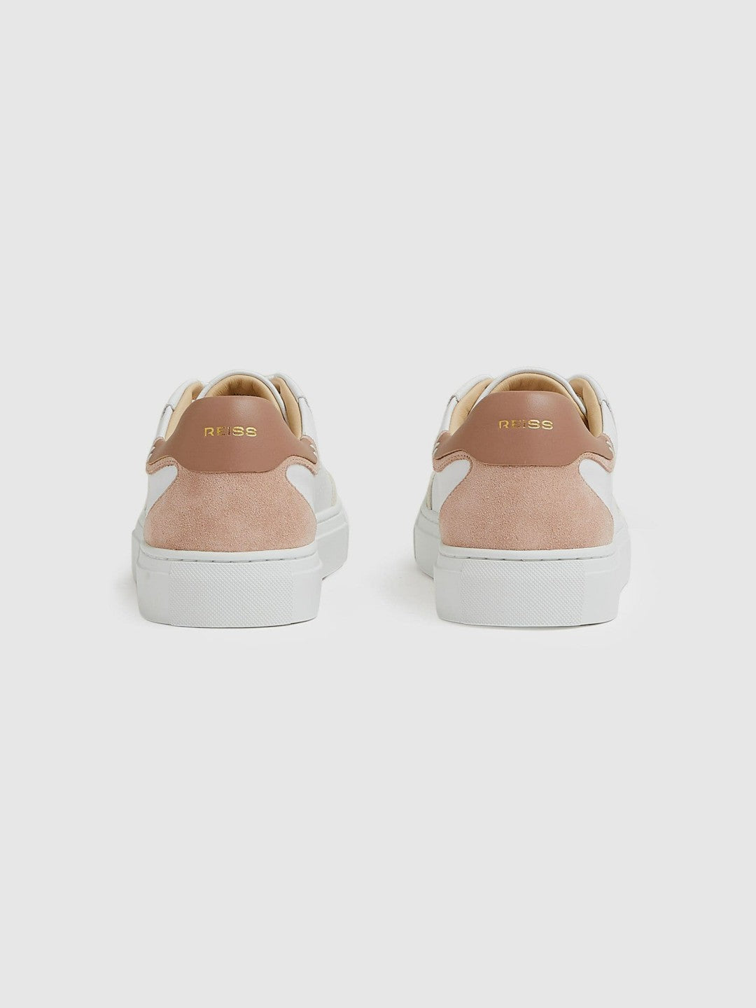 Reiss | Leather Contrast Detail Trainers in White/Nude