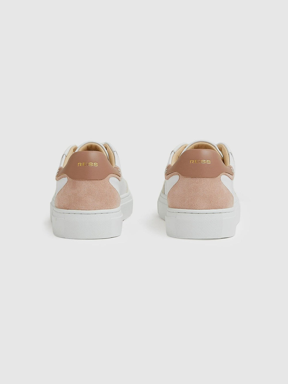 Reiss | Leather Contrast Detail Trainers in White/Nude