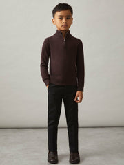 Reiss | 3-9 yrs Merino Wool Half-Zip Funnel Neck Jumper in Dark Bordeaux