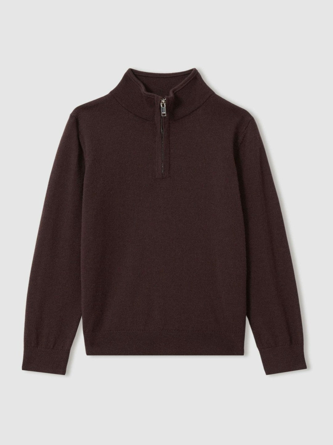 Reiss | 3-9 yrs Merino Wool Half-Zip Funnel Neck Jumper in Dark Bordeaux