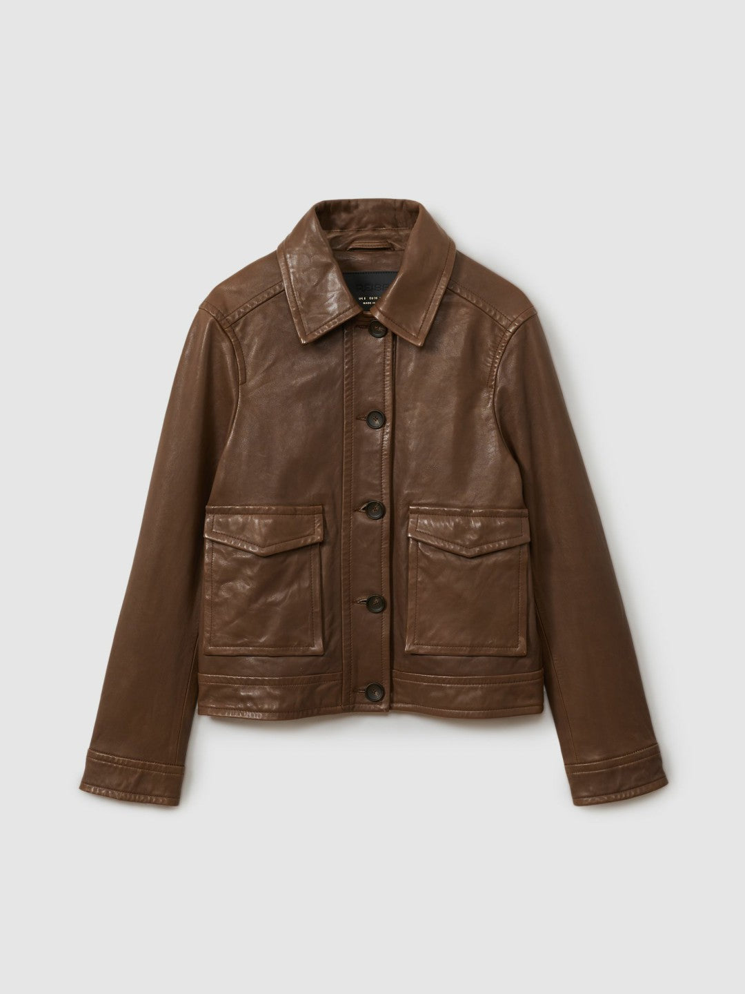 Reiss | Leather Trucker Jacket in Chocolate