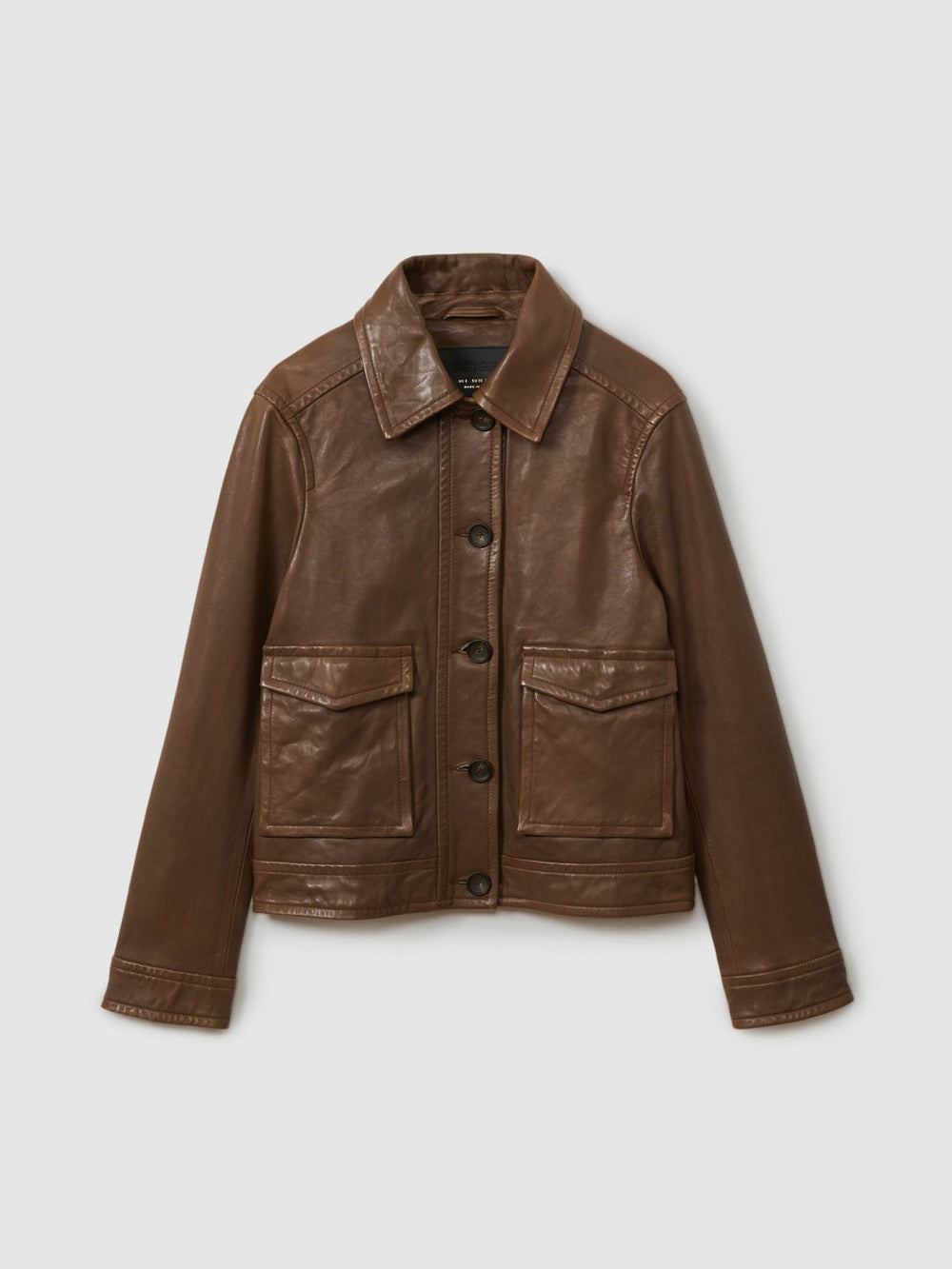 Reiss | Leather Trucker Jacket in Chocolate