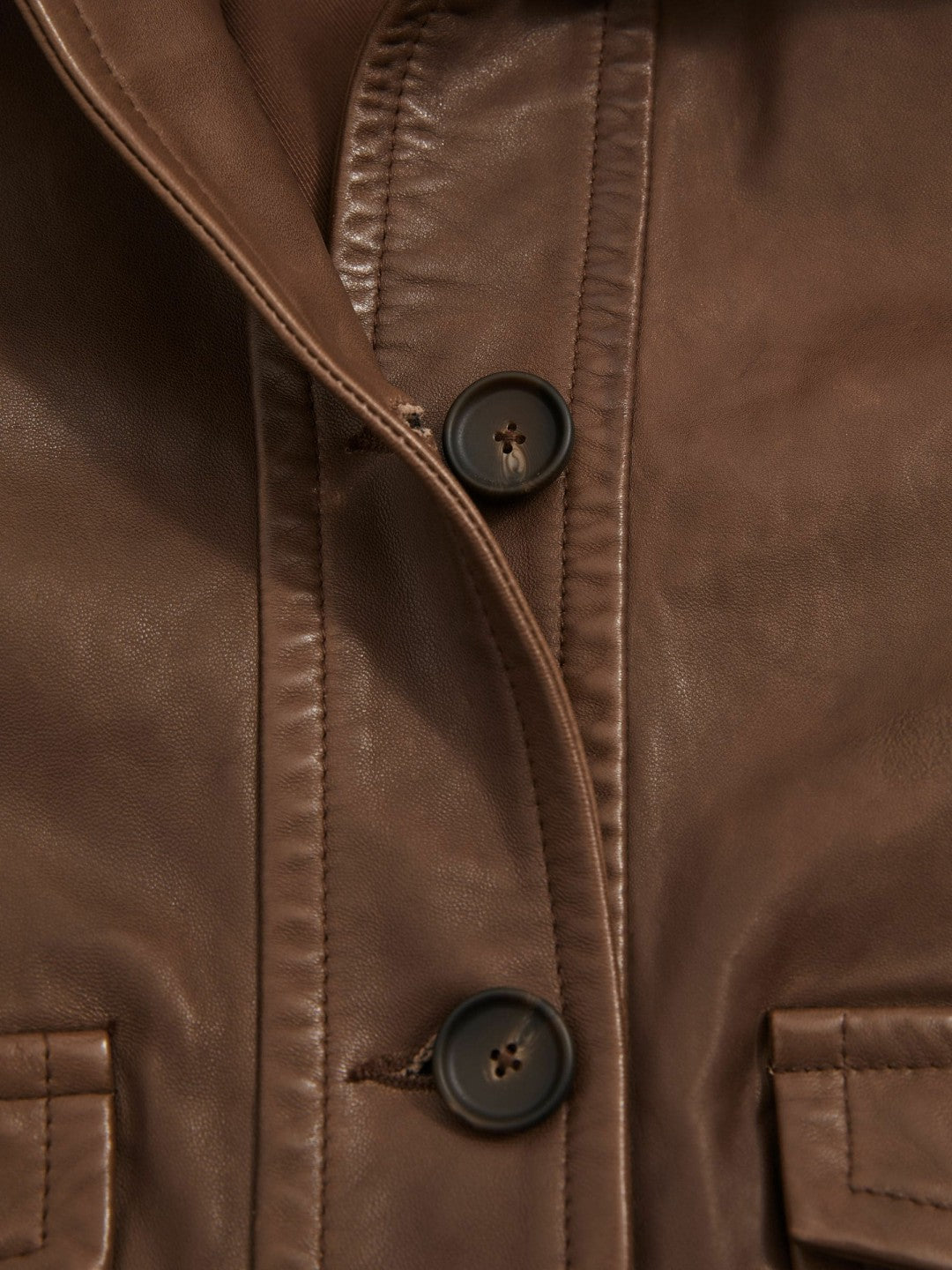 Reiss | Leather Trucker Jacket in Chocolate