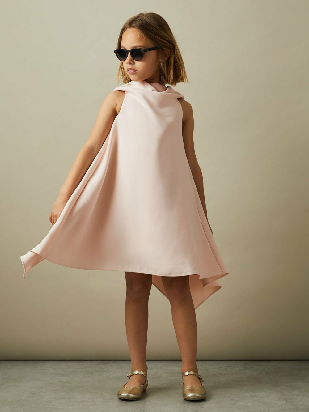 Reiss | 13-14 yrs High-Neck Drape Back Dress in Pink