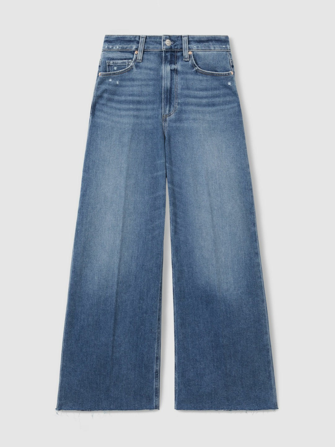 Reiss | Paige Wide Leg Raw Hem Cropped Jeans in Rock Show Blue