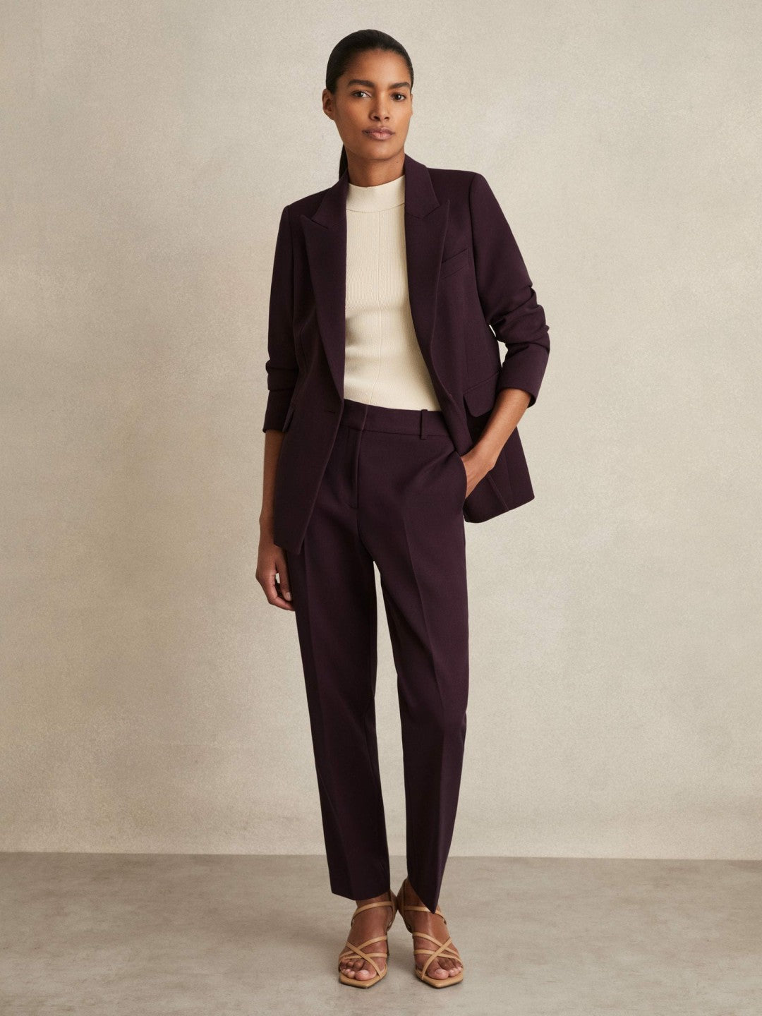 Reiss | Petite Slim Fit Suit Trousers in Berry