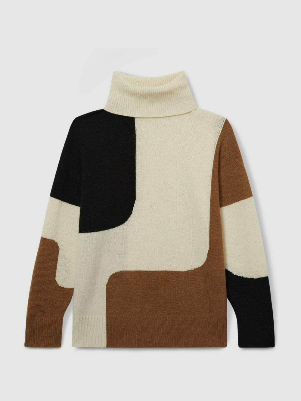 Reiss | Wool-Cashmere Colourblock-Intarsia Jumper in Cream/Brown