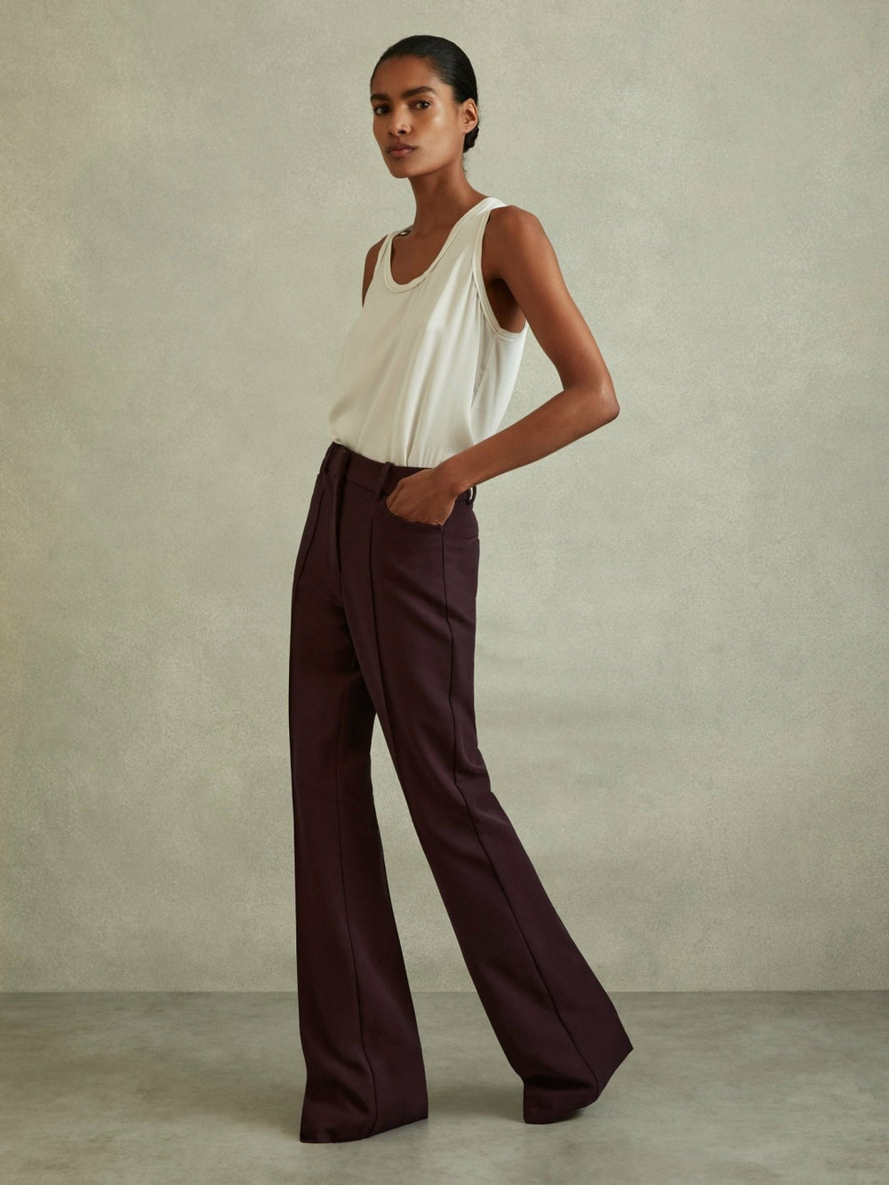 Reiss | Petite Flared Suit Trousers in Berry