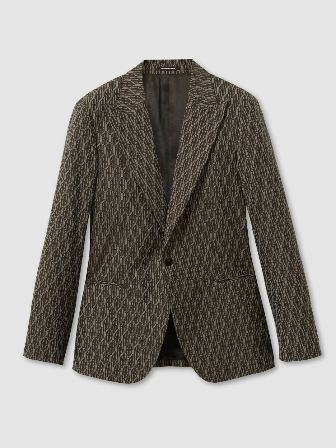 Reiss | Monogram-Jacquard Twill Blazer in Chocolate Brown