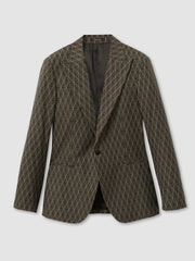 Reiss | Monogram-Jacquard Twill Blazer in Chocolate Brown