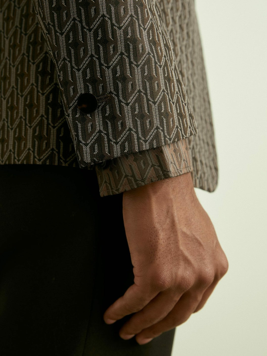 Reiss | Monogram-Jacquard Twill Blazer in Chocolate Brown