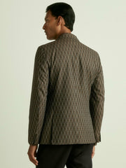 Reiss | Monogram-Jacquard Twill Blazer in Chocolate Brown