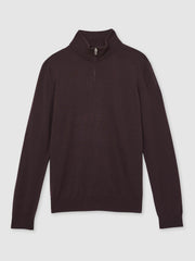 Reiss | Merino Wool Half-Zip Jumper in Dark Bordeaux