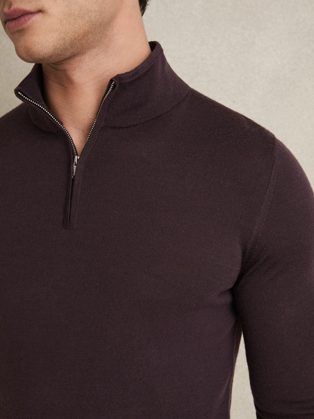 Reiss | Merino Wool Half-Zip Jumper in Dark Bordeaux