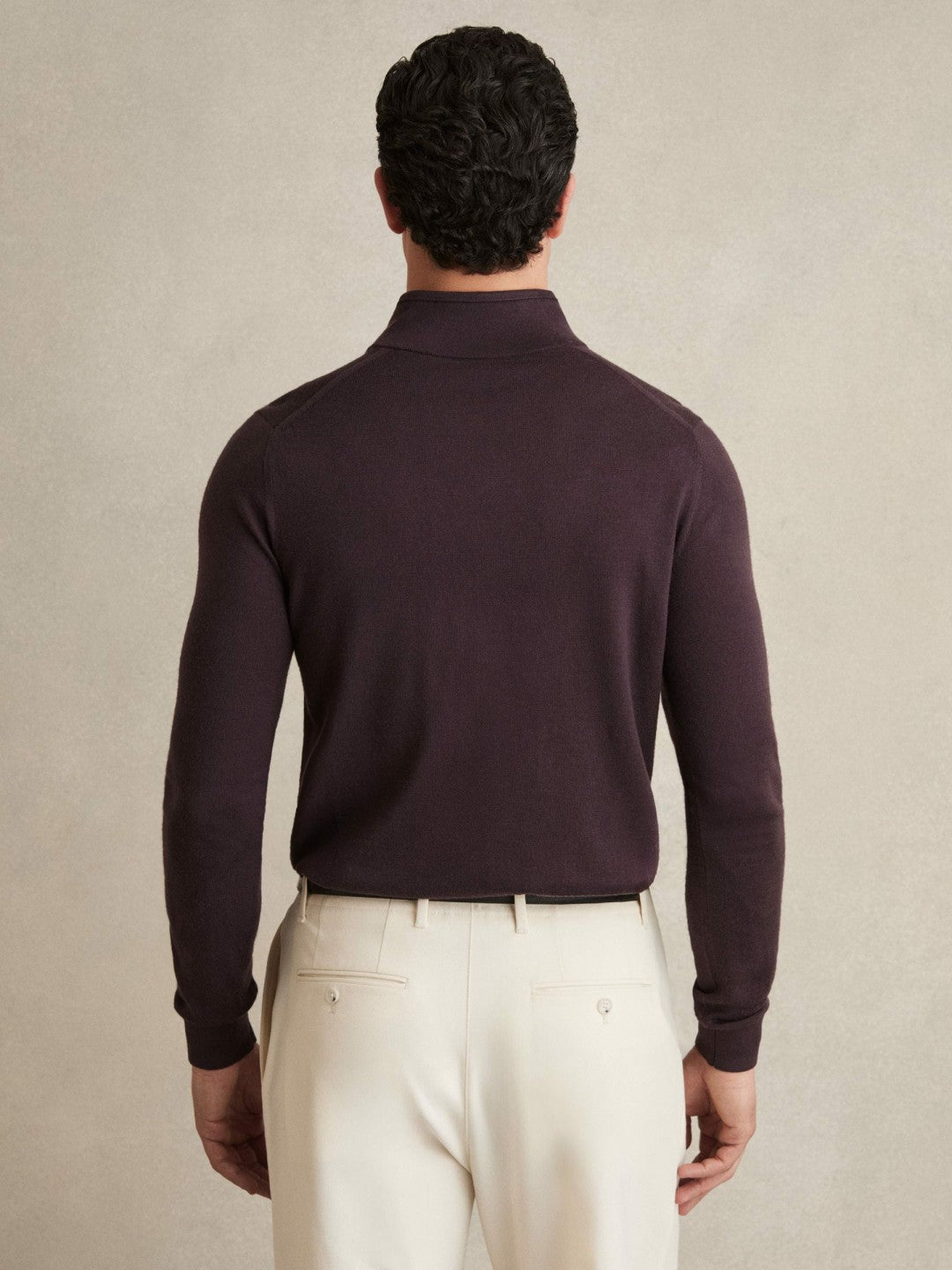 Reiss | Merino Wool Half-Zip Jumper in Dark Bordeaux
