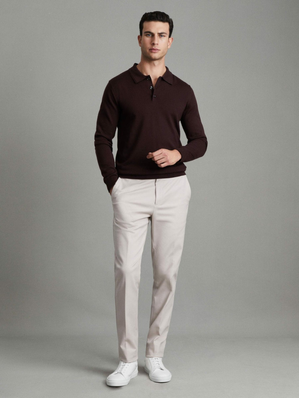 Reiss | Merino Wool Polo Shirt in Dark Bordeaux