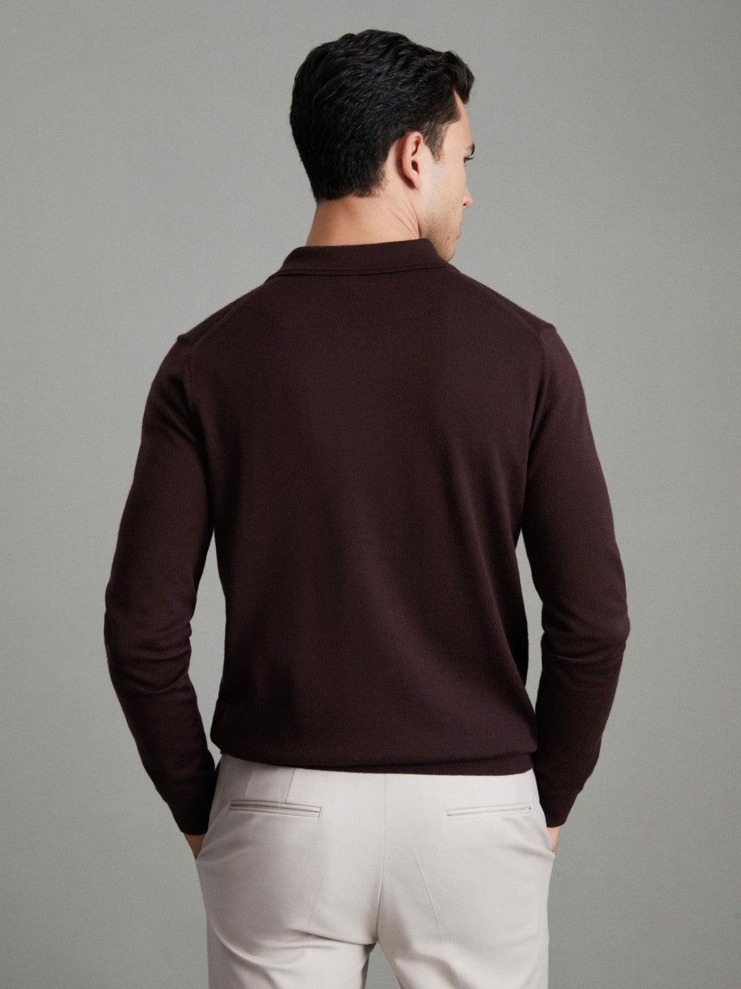 Reiss | Merino Wool Polo Shirt in Dark Bordeaux