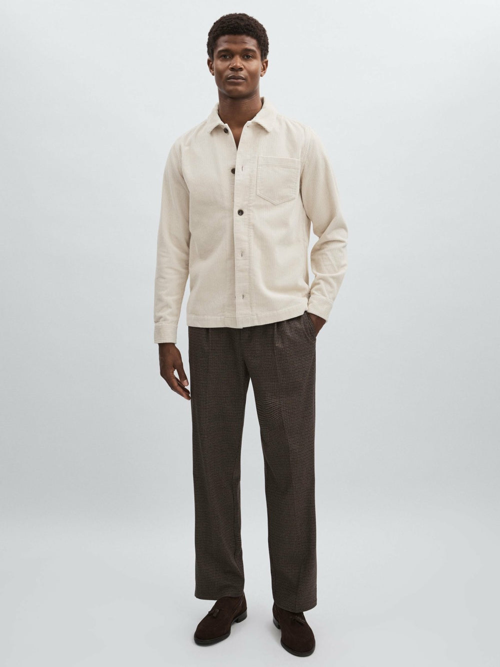 Reiss | Les Deux Cotton Corduroy Overshirt in Ivory