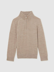 Reiss | 3-9 yrs Merino Wool Half-Zip Funnel Neck Jumper in Wheat Melange