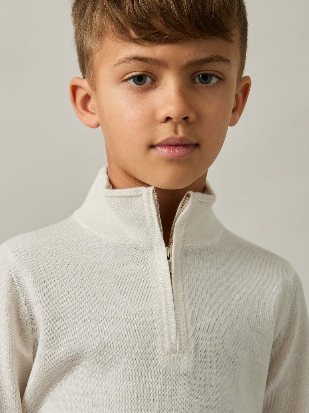 Reiss | 9-13 yrs Merino Wool Half-Zip Funnel Neck Jumper in Snow