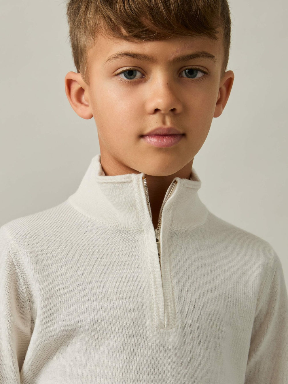 Reiss | 9-13 yrs Merino Wool Half-Zip Funnel Neck Jumper in Snow