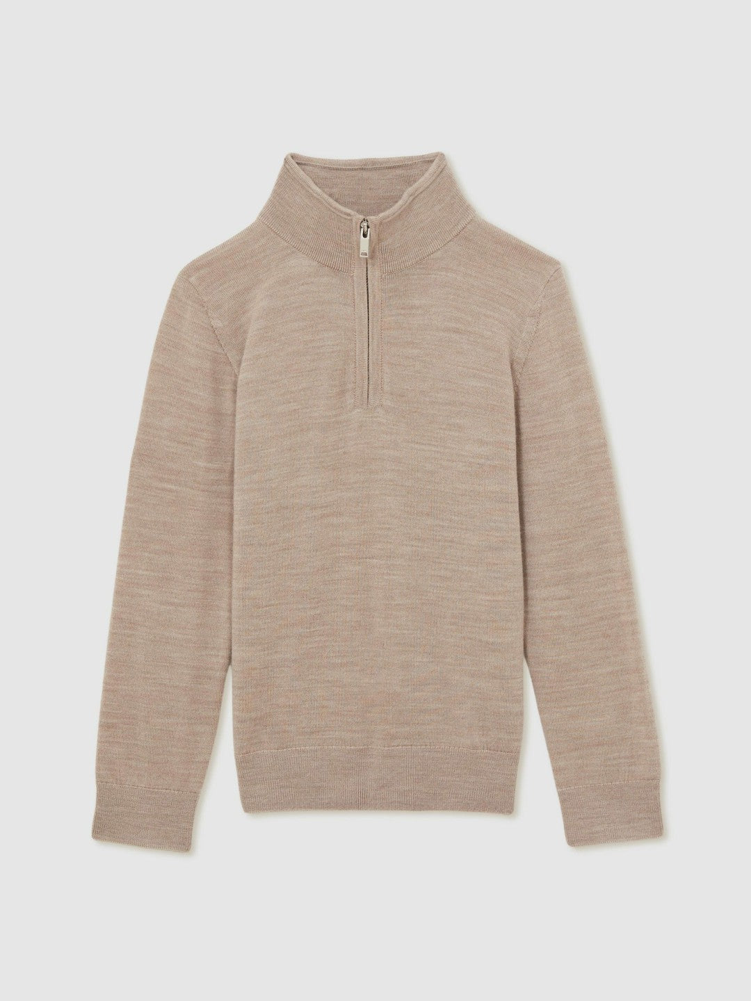 Reiss | 9-13 yrs Merino Wool Half-Zip Funnel Neck Jumper in Wheat Melange