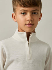 Reiss | 3-9 yrs Merino Wool Half-Zip Funnel Neck Jumper in Snow