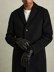 Reiss | Leather Ribbed-Cuff Gloves in Black
