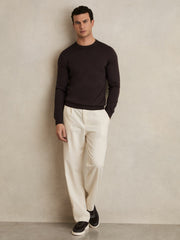 Reiss | Merino Wool Crew Neck Jumper in Dark Bordeaux