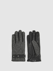 Reiss | Leather And Wool-Blend Herringbone Gloves in Black
