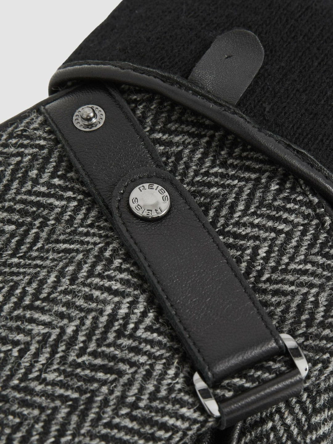Reiss | Leather And Wool-Blend Herringbone Gloves in Black