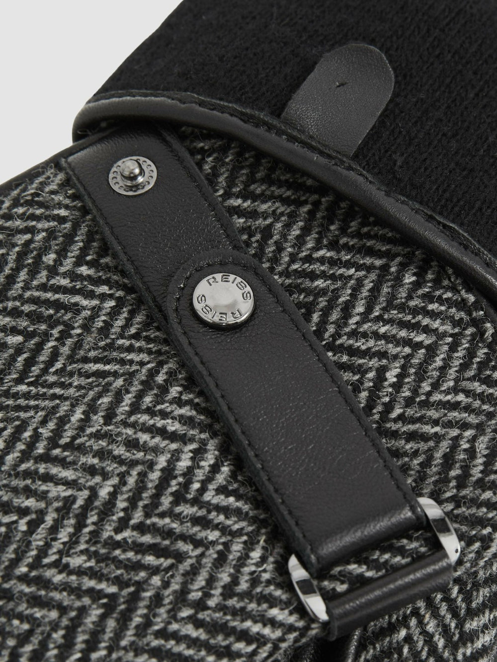 Reiss | Leather And Wool-Blend Herringbone Gloves in Black