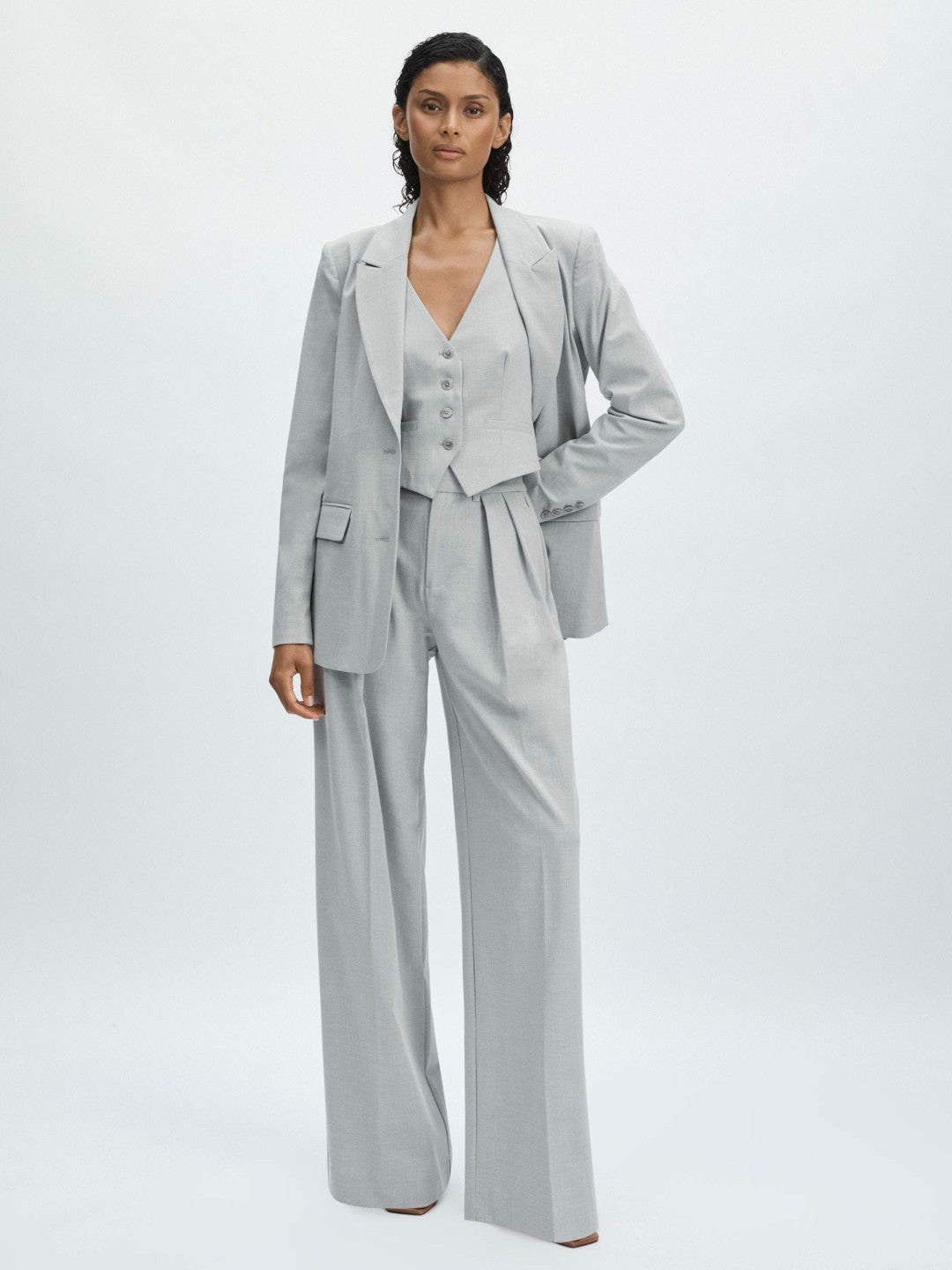 Reiss | Good American Sharkskin Suit Waistcoat in Heather Grey