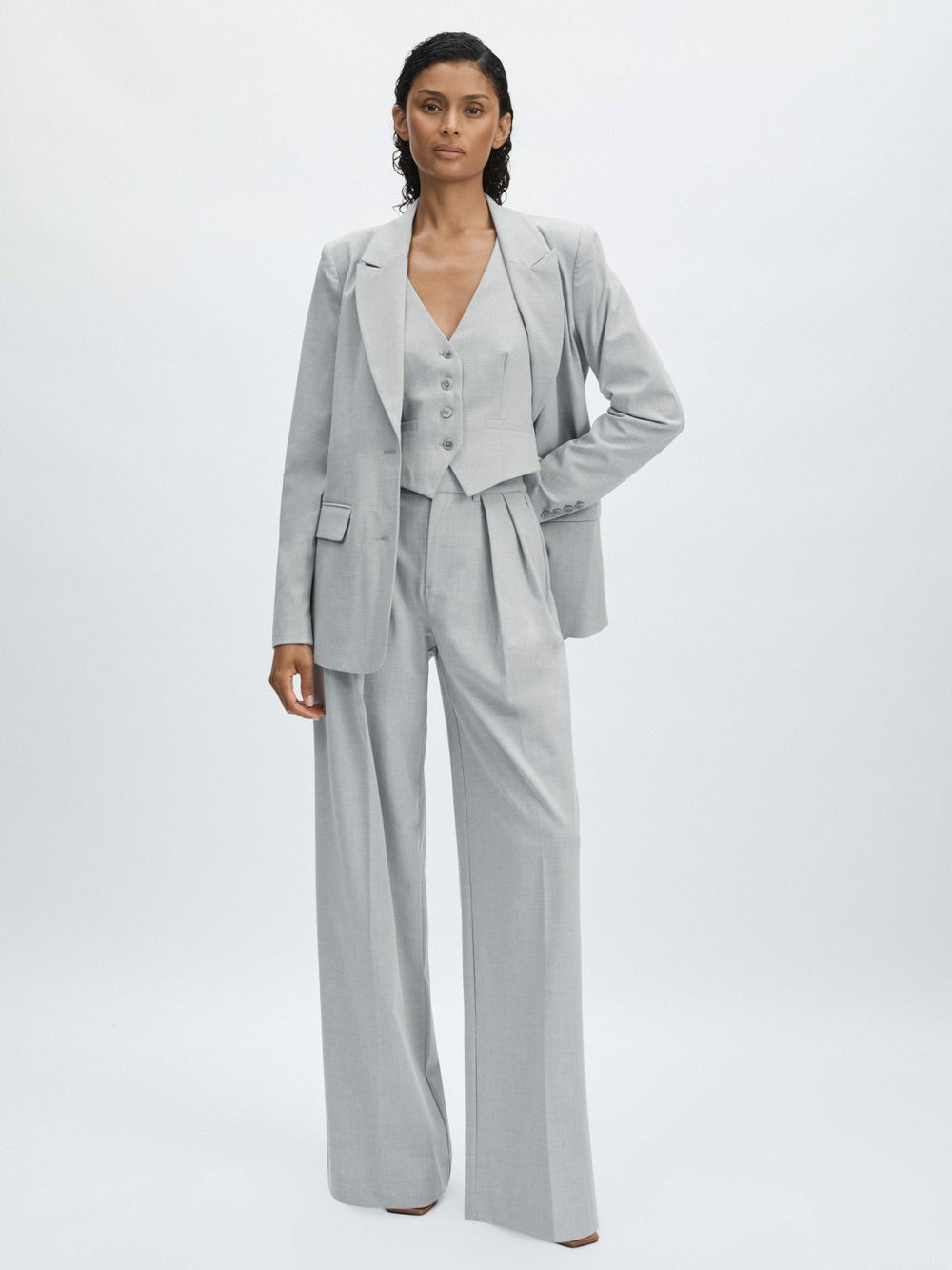 Reiss | Good American Sharkskin Suit Waistcoat in Heather Grey