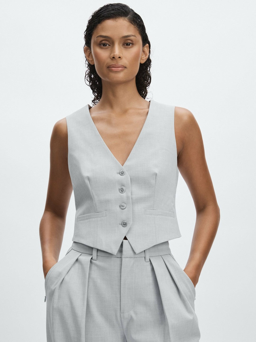 Reiss | Good American Sharkskin Suit Waistcoat in Heather Grey