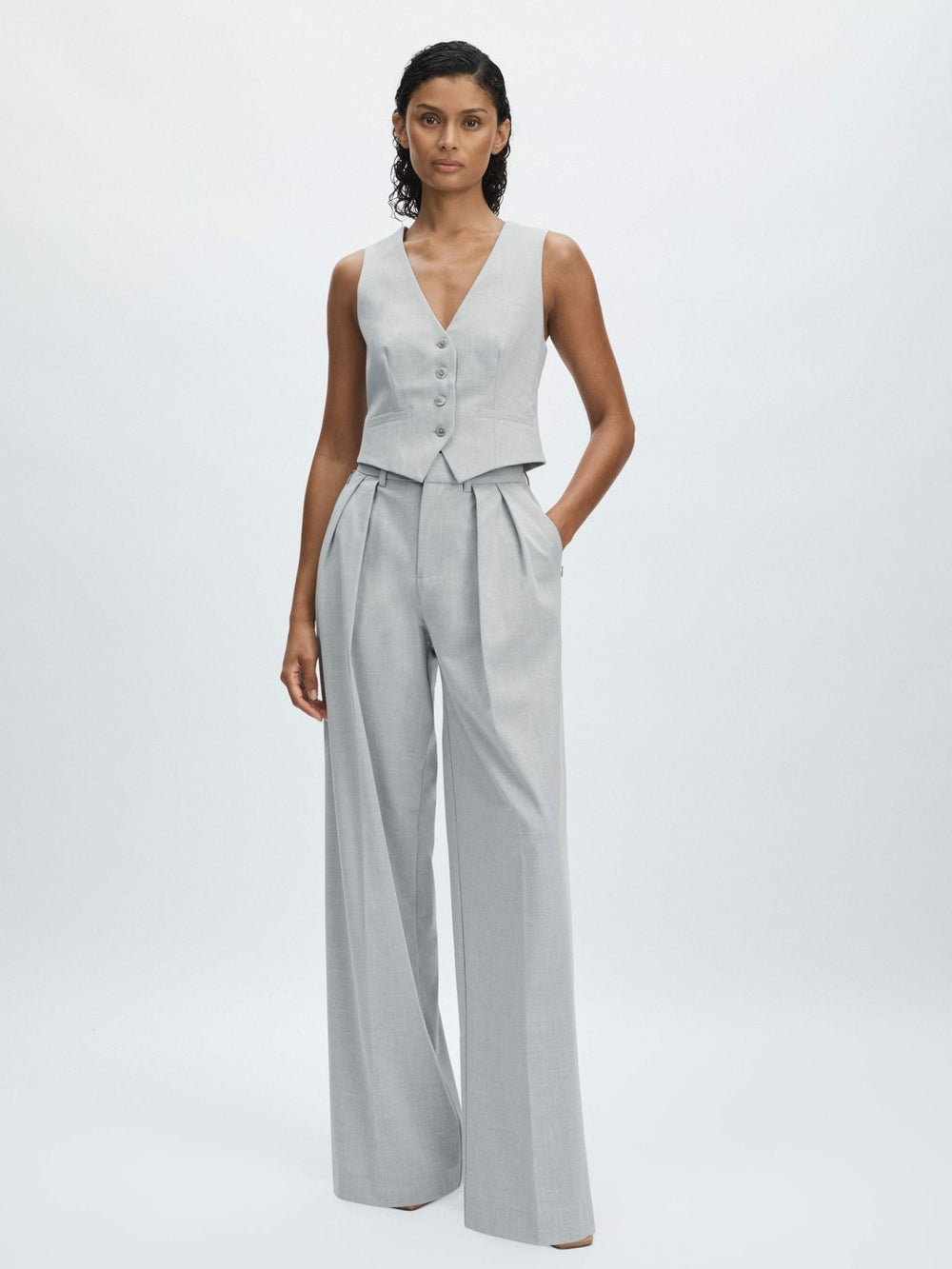 Reiss | Good American Sharkskin Suit Waistcoat in Heather Grey