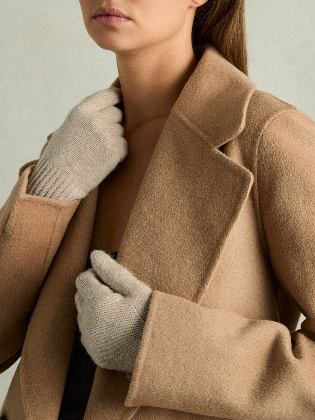 Reiss | Wool Blend Tipped Gloves in Taupe