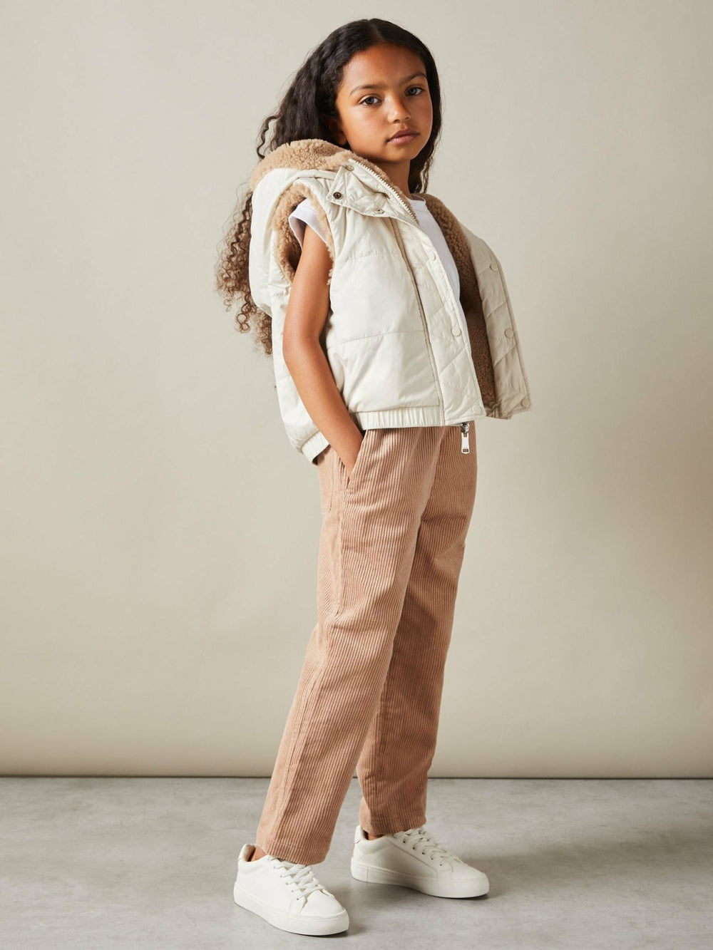 Reiss | 4-9 yrs Reversible Quilted Borg Gilet in Brown