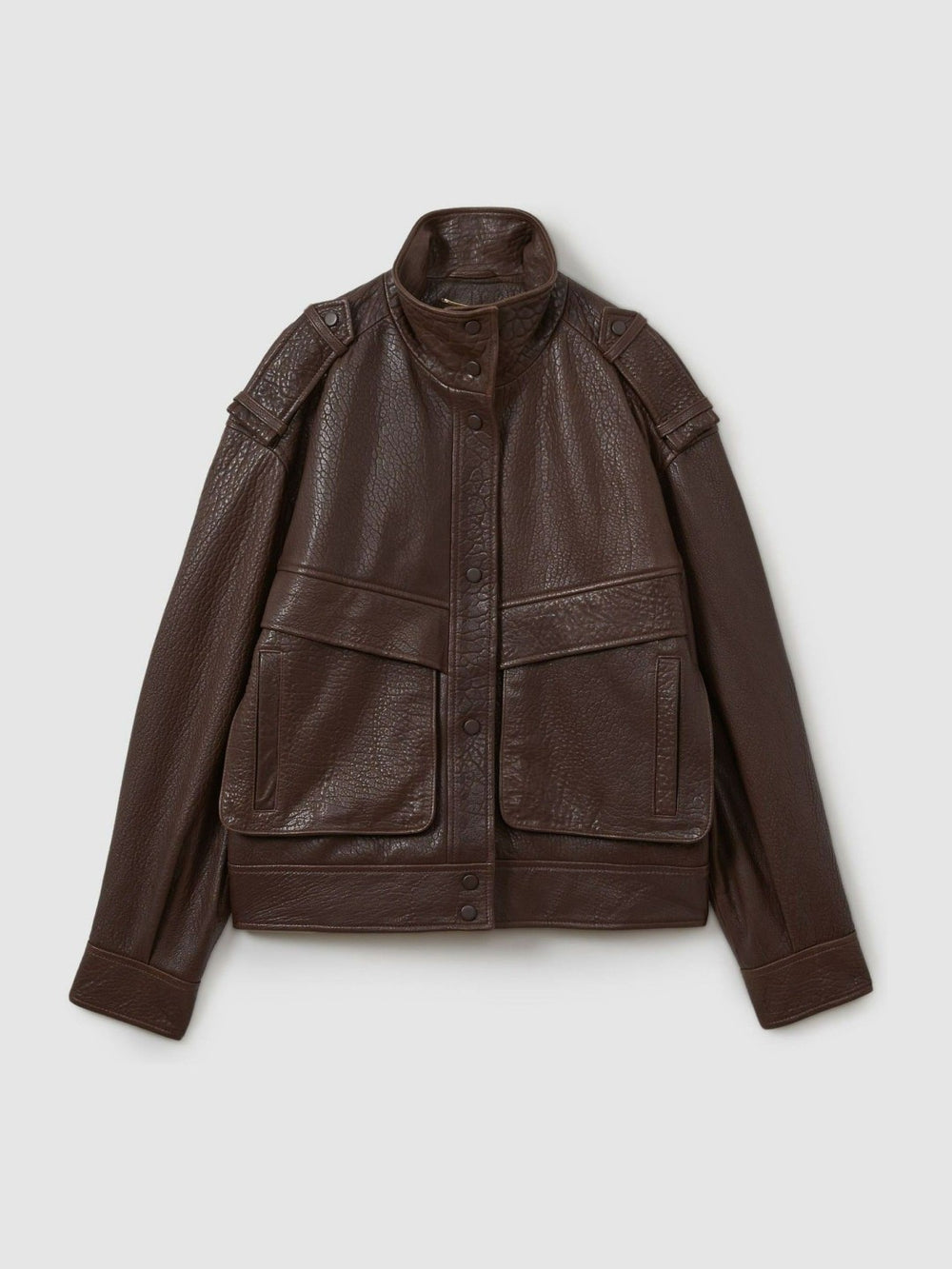 Reiss | Atelier Grained Leather Jacket in Chocolate