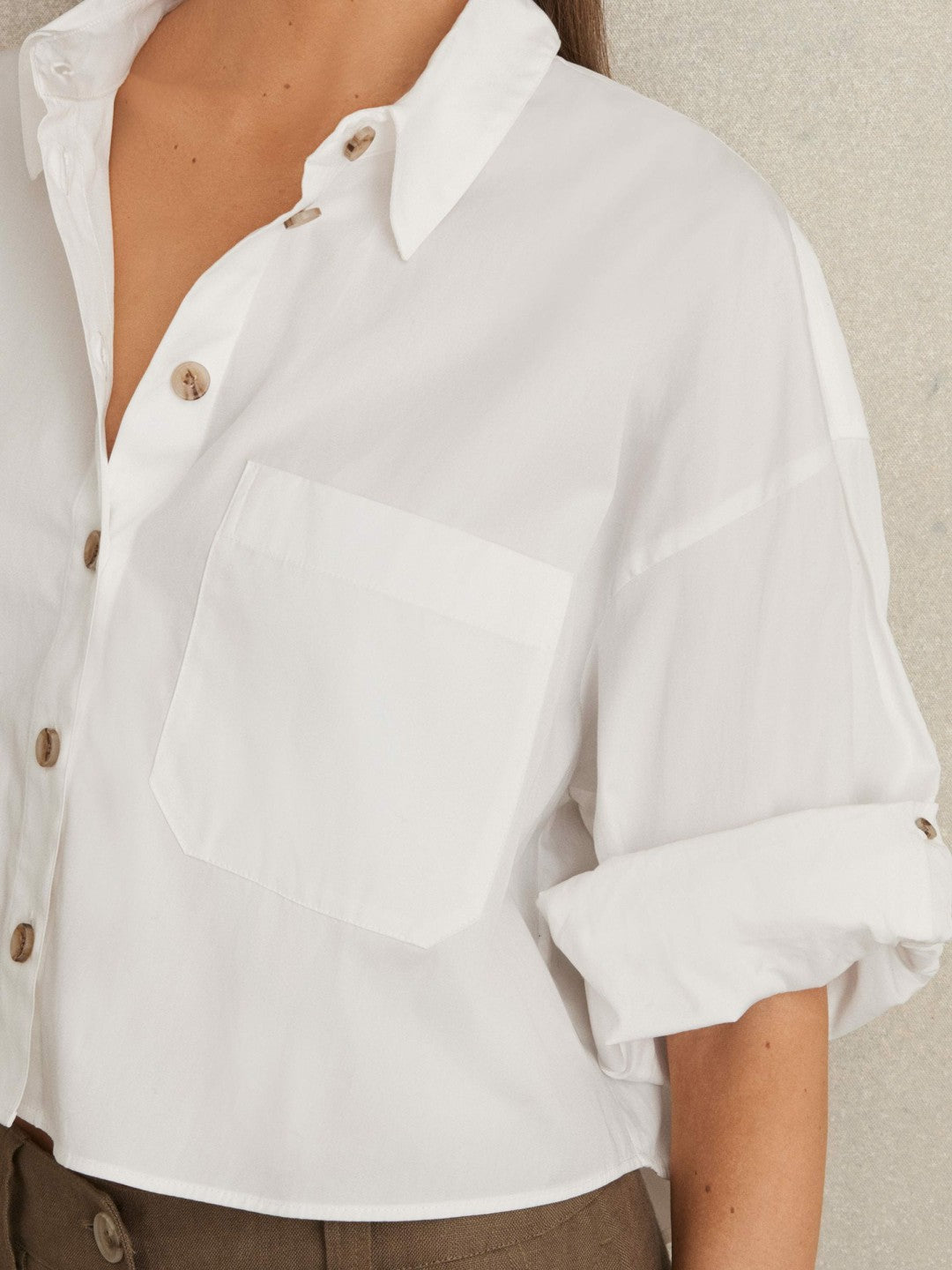 Reiss | Oversize Cotton Cropped Shirt in White