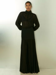 Reiss | Sheer Jersey Gathered Maxi Dress in Black