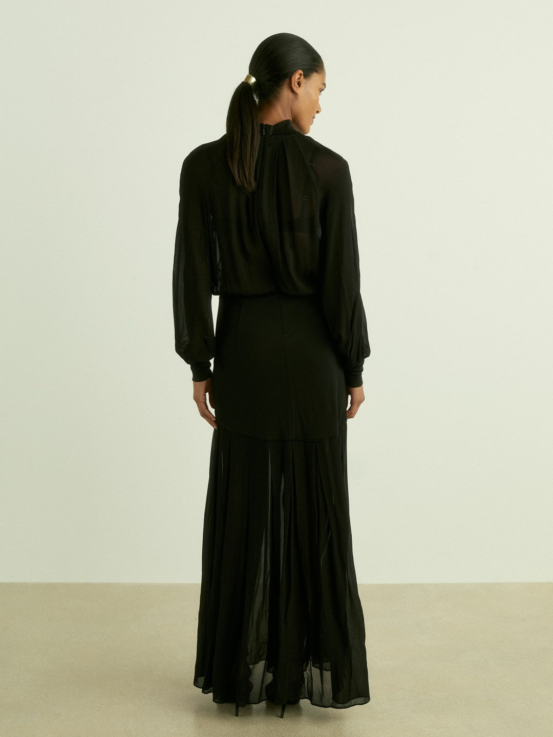 Reiss | Sheer Jersey Gathered Maxi Dress in Black