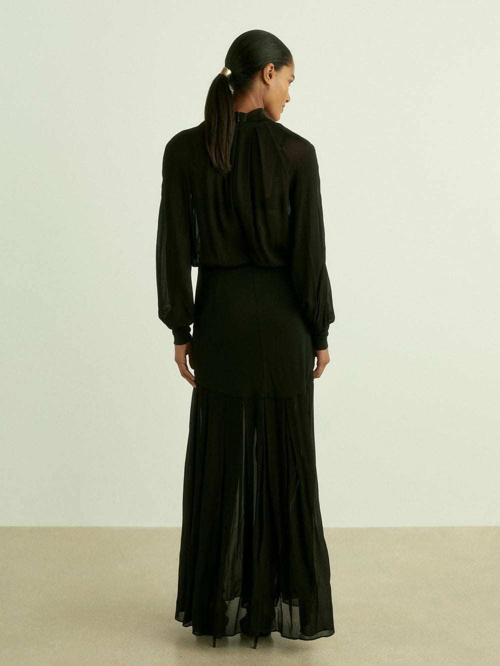 Reiss | Sheer Jersey Gathered Maxi Dress in Black