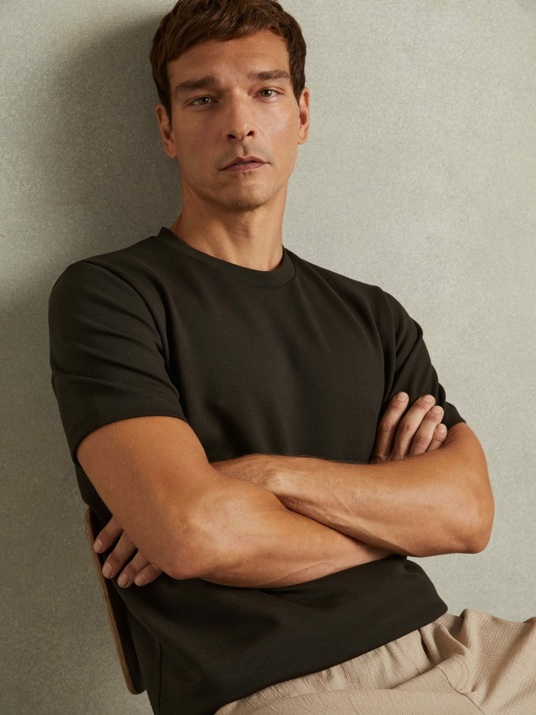 Reiss | Interlock Jersey Crew Neck T-Shirt in Chocolate Brown