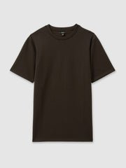 Reiss | Interlock Jersey Crew Neck T-Shirt in Chocolate Brown