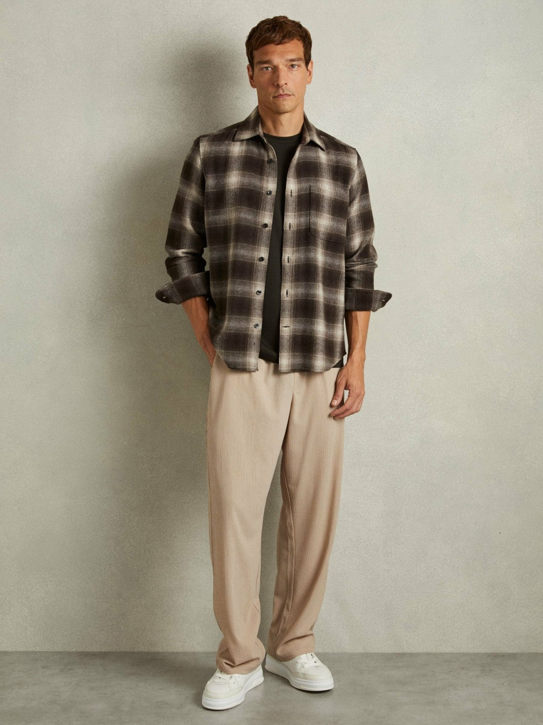 Reiss | Interlock Jersey Crew Neck T-Shirt in Chocolate Brown