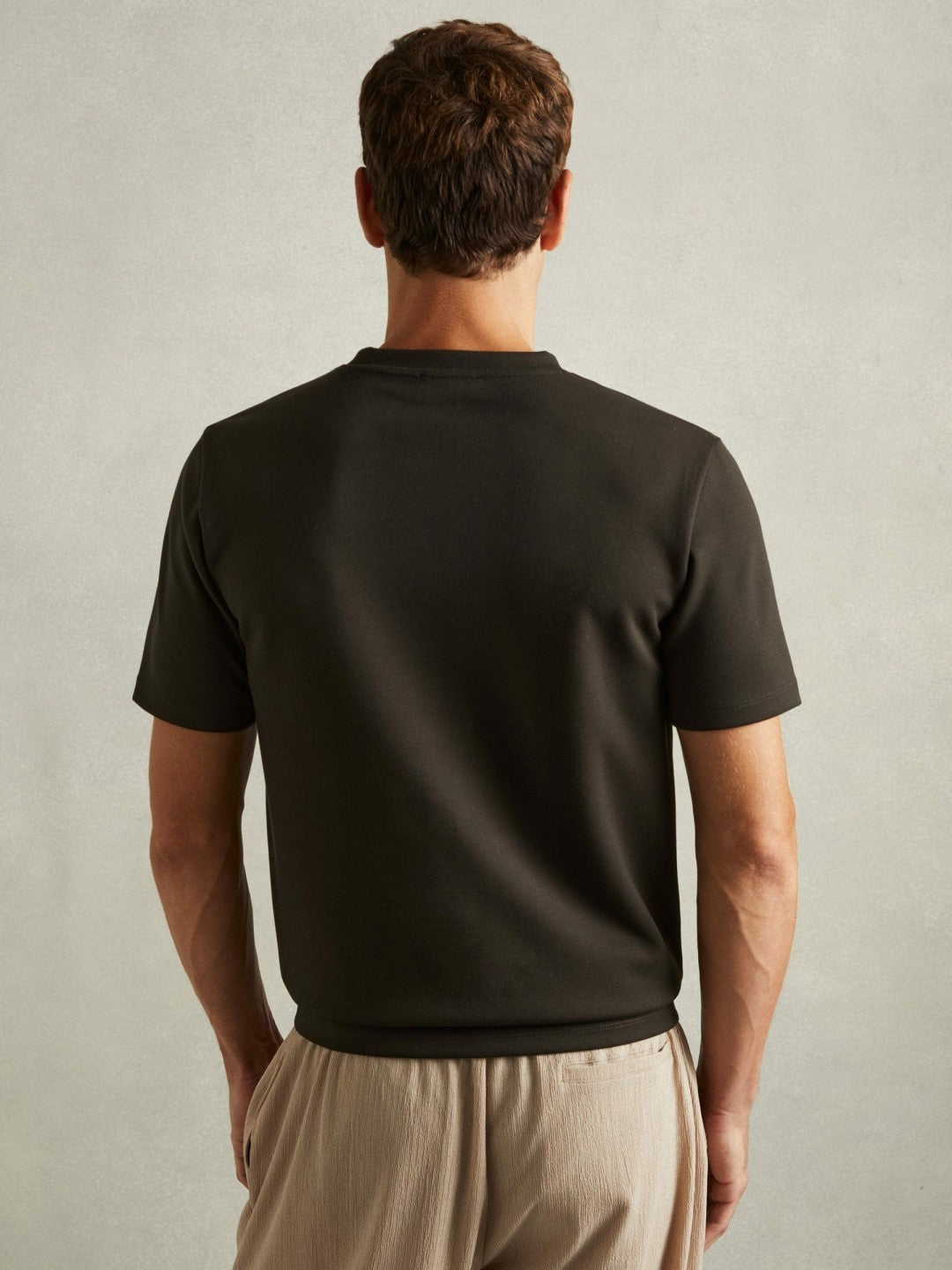 Reiss | Interlock Jersey Crew Neck T-Shirt in Chocolate Brown