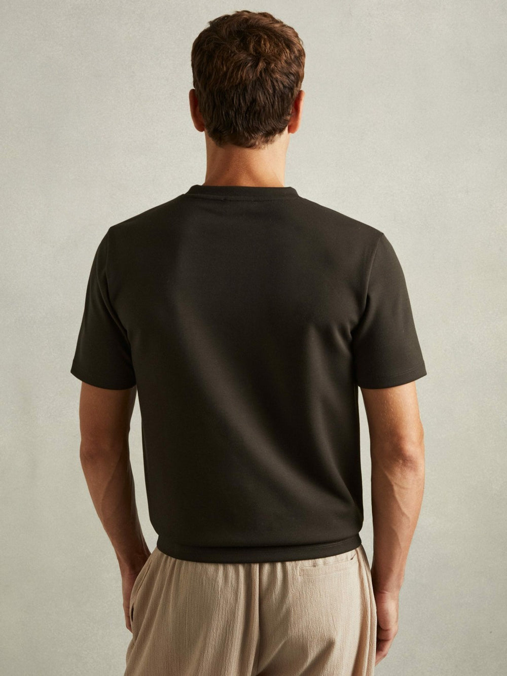 Reiss | Interlock Jersey Crew Neck T-Shirt in Chocolate Brown