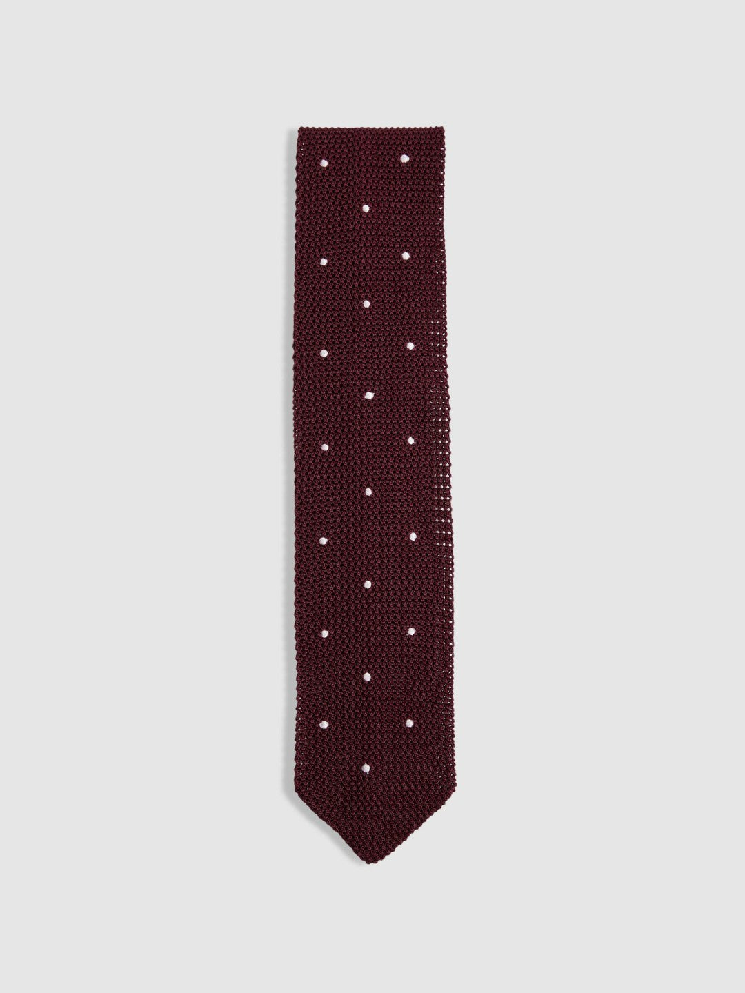 Reiss | Silk Knitted Pin-Dot Tie in Burgundy